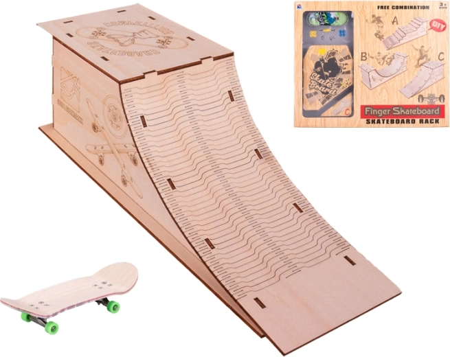 skateboard 10 cm con rampa in legno – set mini fingerboard in metallo