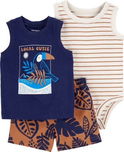 Set 3 pezzi Carter’s per neonato: body senza maniche, canottiera e pantaloncini Navy bird (bambino)