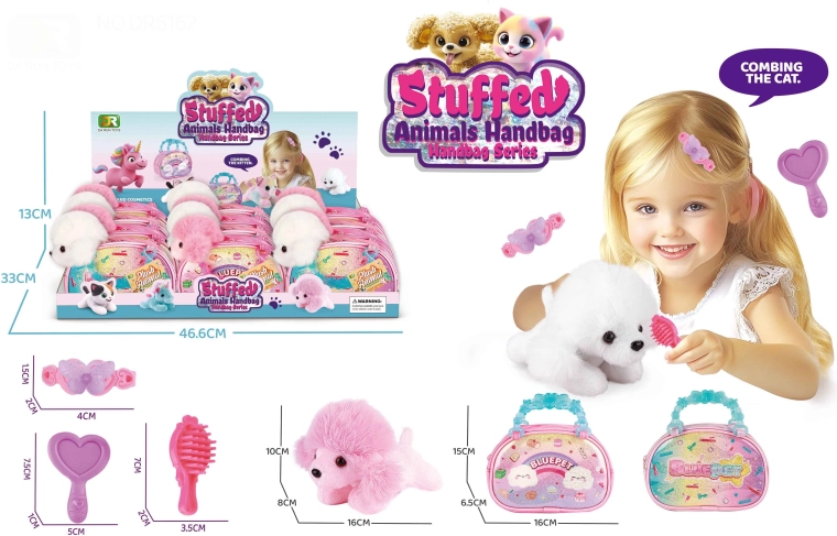 Cagnolino di peluche in borsetta 16 cm con accessori