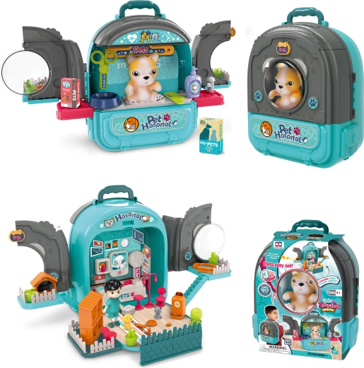 Ospedale per animali nello zaino 3 in 1 blu