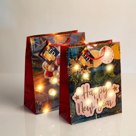 Sacchetto regalo LED con 10 LED bianco caldo - 1 pezzo