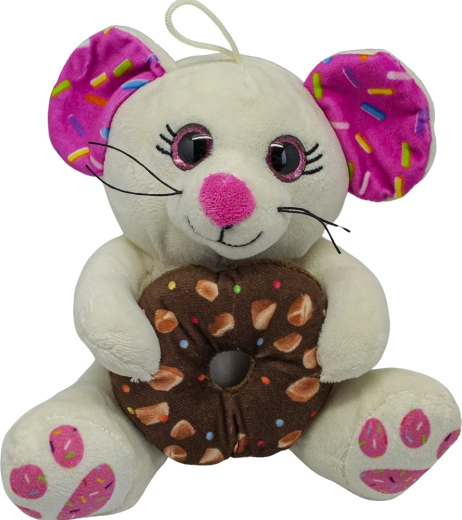 Topolina di peluche con donut bianco 20 cm