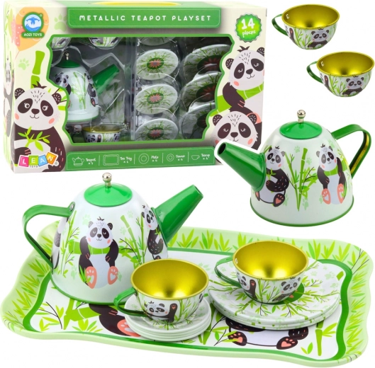 Set da tè in metallo per bambini con motivo panda 14 pezzi