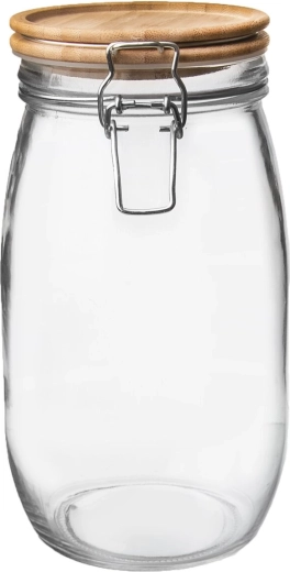 Barattolo in vetro con coperchio in bambù e chiusura a clip (tipo patent) 2,3 l