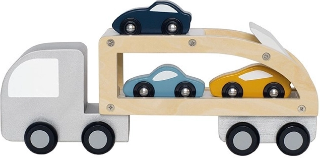 Camion in legno Jabadabado con rimorchio removibile e automobiline sportive