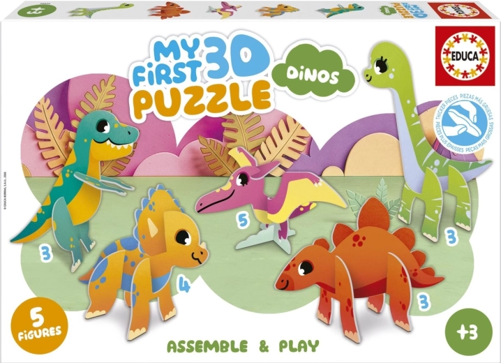 Educa i miei primi puzzle 3D dinosauri 5 in 1 (3, 3, 3, 4, 5 pezzi)