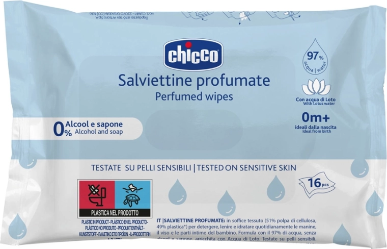 Chicco salviette umidificate per bambini delicatamente profumate da borsetta 16 pz