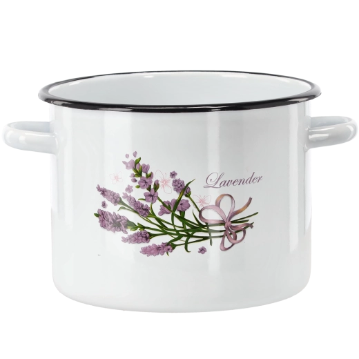 Pentola smaltata 5,5 l 22 cm bianca con motivo lavanda