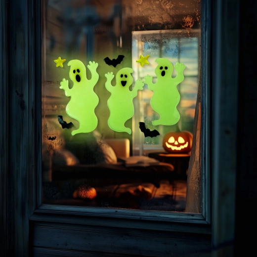 Decorazione fosforescente di Halloween per finestra a forma di fantasma - 1 pezzo