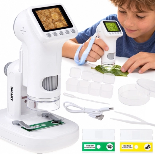 Microscopio digitale per bambini con display LCD e ingrandimento fino a 1600×