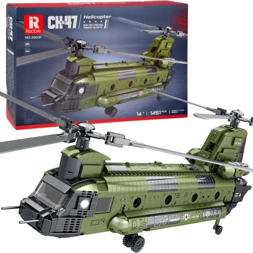 Reobrix set di costruzione elicottero CH-47 Chinook – elicottero militare a rotori in tandem, 1451 pezzi