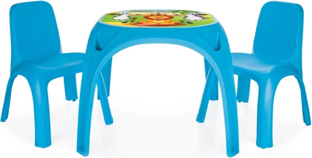 Tavolino di plastica + due seggioline blu
