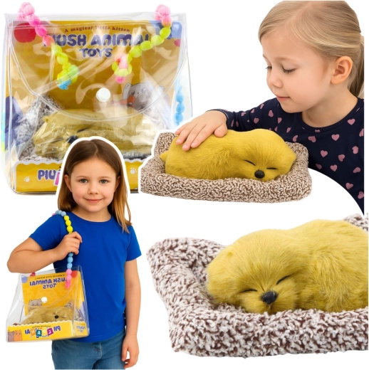 Labrador che dorme sul cuscinetto con morbida pelliccia e suoni