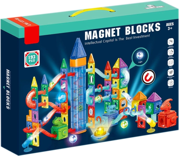 Set di costruzione magnetico parco dei dinosauri con luci LED e biglia – 193 pezzi