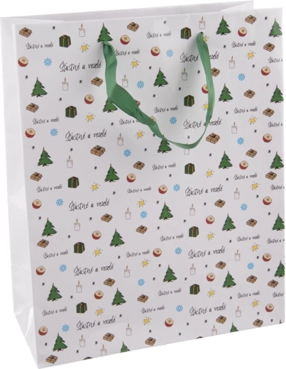 Borsa regalo in carta “Felici e allegri” 26 × 12 × 32 cm