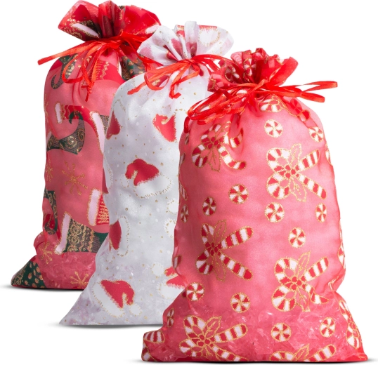 Sacchetti regalo in organza con motivo natalizio 20 × 30 cm, 12 pezzi