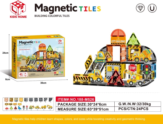 Set di costruzioni magnetiche cantiere, 41 pezzi