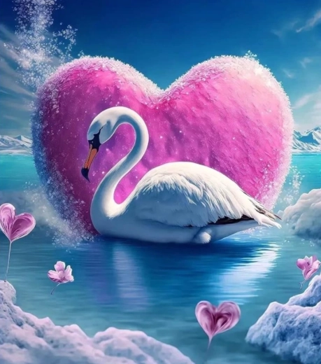 Pittura diamantata Cigno e cuore 30 × 40 cm