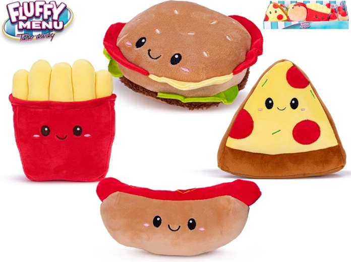 Peluche Fluffy Menu – hamburger, pizza, patatine fritte e hot dog