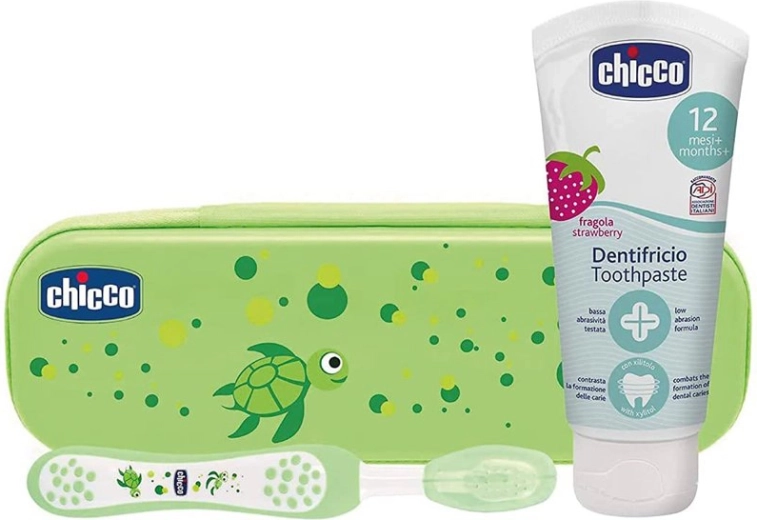 Chicco set spazzolino e dentifricio al fluoro in astuccio Always Smiling, verde, 12m+