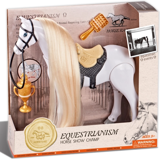 Cavallo da equitazione bianco con suoni e accessori Campione Ippico