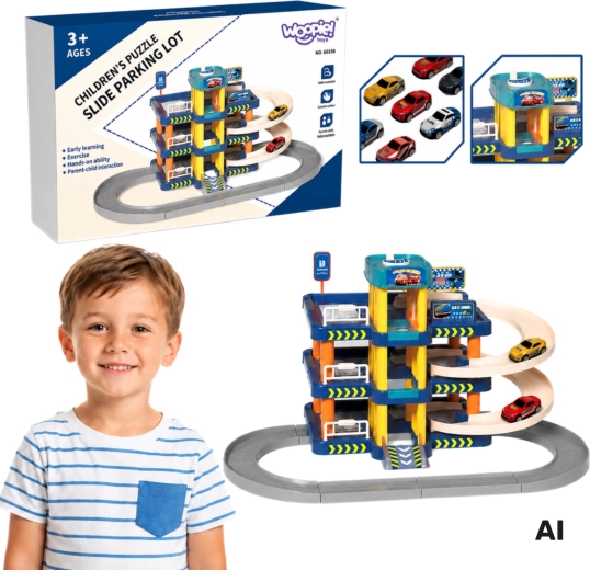 Garage parcheggio multipiano Woopie con ascensore manuale e macchinine
