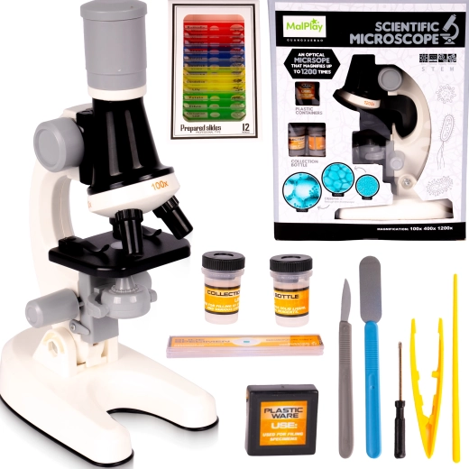 microscopio per bambini con accessori e vetrini