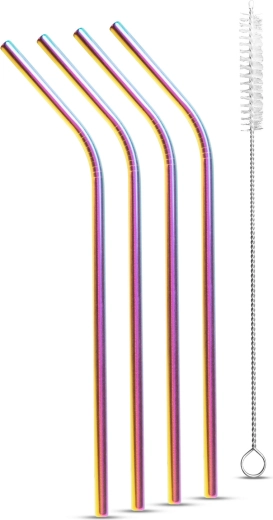 Set di cannucce in acciaio inox color titanio arcobaleno con spazzolino per la pulizia, 5 pezzi