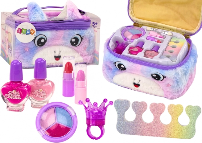 Pochette cosmetica peluche per bambine unicorno – set trucco e unghie