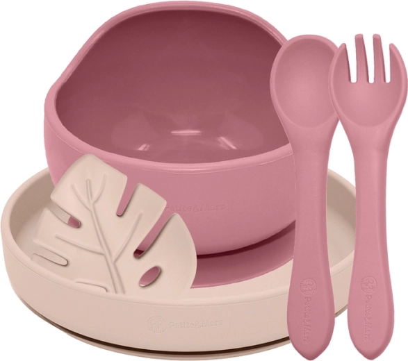 Petite&Mars set da pappa in silicone take&match dusty rose – desert sand 6m+ (4 pezzi)