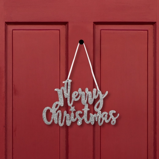 Decorazione natalizia con scritta Merry Christmas argentata