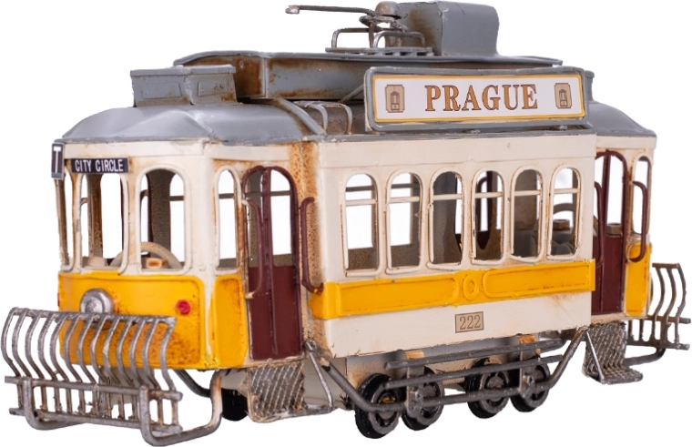 Modello in metallo del tram giallo Prague 27,5 cm – decorazione e modello da collezione