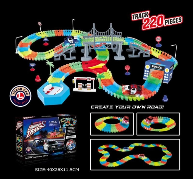 Pista da corsa flessibile luminosa 220 pezzi con macchinina LED