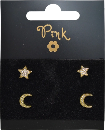 Set di orecchini placcati Luna e Stella, 4 pezzi