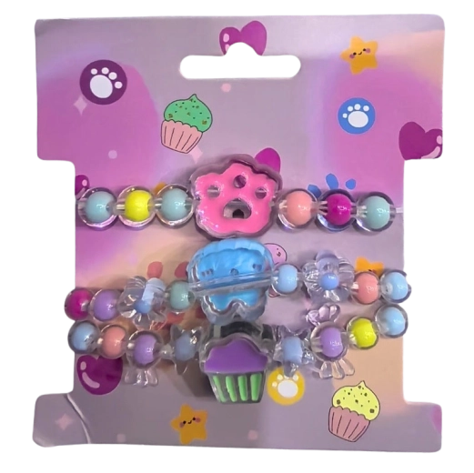 Set Pink di braccialetti con perline con ciondoli (3 pz)