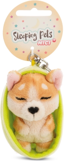 Nici portachiavi cagnolino che dorme Welsh Corgi 12 cm con astuccio verde