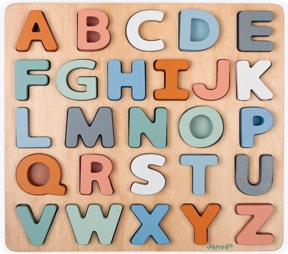 Puzzle in legno alfabeto con lavagnetta JANOD