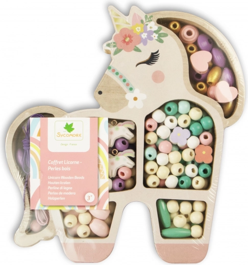 Perline pastello in legno Unicorno, 170 pz