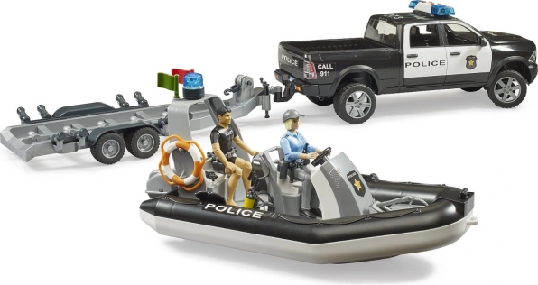 BRUDER pick-up della polizia RAM con barca e due personaggi