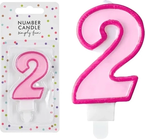 Candela di compleanno numero 2 rosa 7 cm - 1 pezzo
