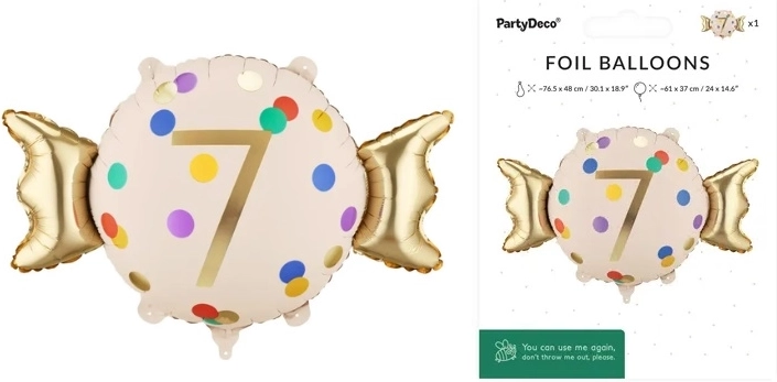 Palloncino in foil a forma di caramella con numero 7 (mix di colori)