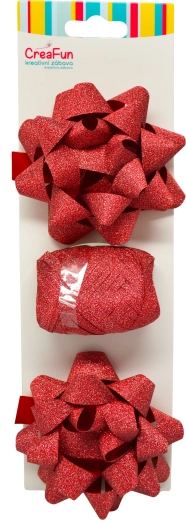 Set regalo scintillante rosso con nastro e fiocchi a stella