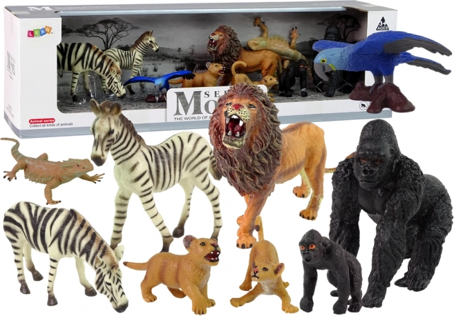 Set di figure Animali del mondo - Zebra, Gorilla, Pappagallo