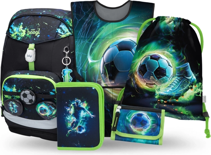 Set scolastico BAAGL Airy Plus Calcio – zaino, astuccio, sacca, grembiule e portafoglio