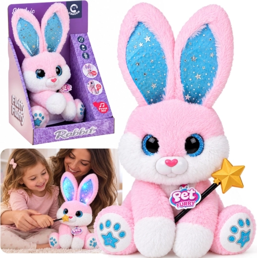 Coniglietto di peluche interattivo rosa 30 cm – balla, si illumina e suona con una bacchetta magica - 1 pezzo