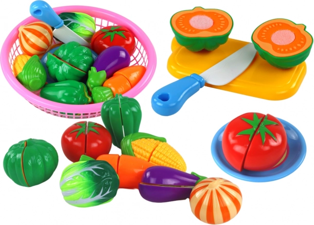 Set di verdure con velcro nel cestino, 8 pezzi con piattino e coltello