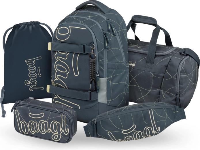 Baagl set scolastico 5 pz Skate Max Wave – zaino, astuccio, sacca, borsa sportiva e marsupio (GRS)
