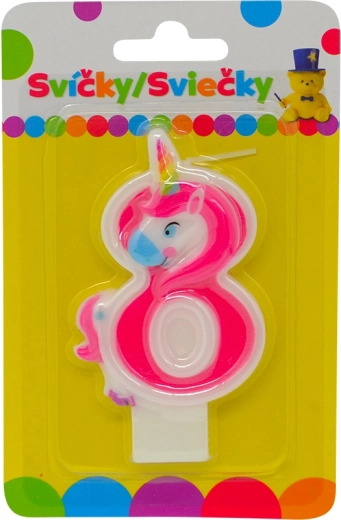 Candela di compleanno unicorno numero 8