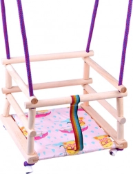 Altalena in legno colorata con cuscino