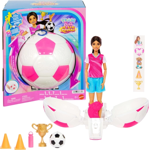 Mattel Barbie Team Roll and Reveal calciatrice con accessori